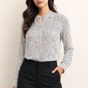 LOFT White Black Polka Dot Button Long Sleeve Blouse - Size S